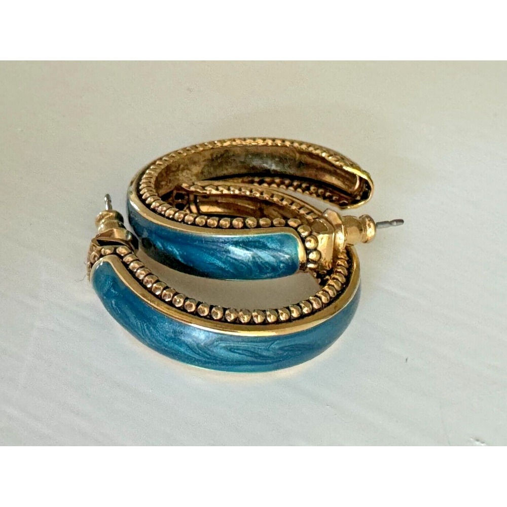 Blue Earrings with Gold Tone Accents‎ Hoops Women